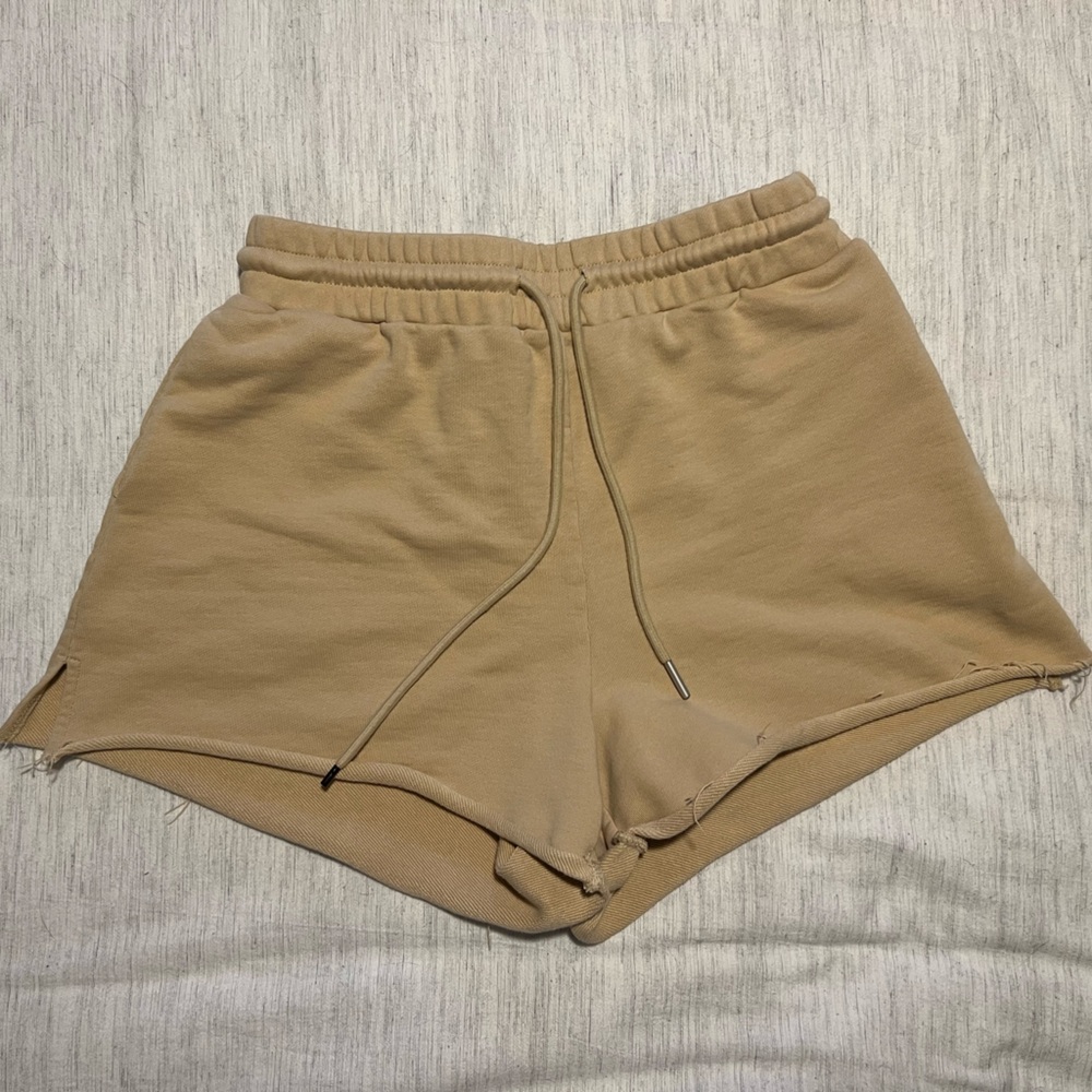 100% Cotton Casual Tan Lounge Shorts, Rolled Hem, Size L